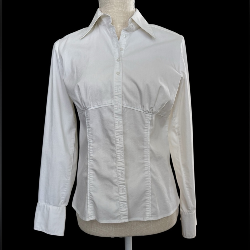 New York & Company Cotton Blend White Button-Down Stretchy Shirt - Picture 2 of 6